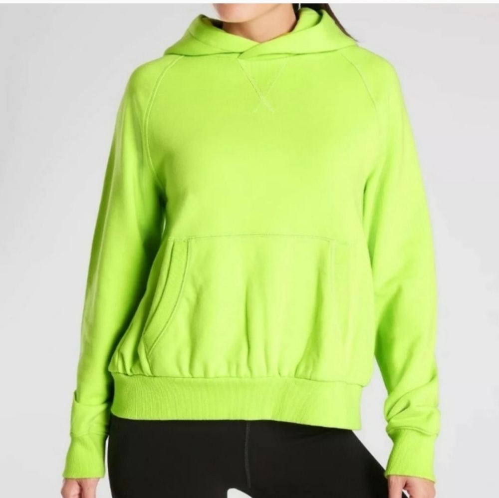 Athleta Moonrise Neon Green Open Back Pullover Hoodie Sweatshirt M worn 2 times